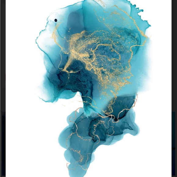 Aqua Blue and Gold Abstract Art Print in Watercolor and Alcohol Ink Style - Picture 4 of 4